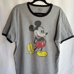 Disney Mickey Mouse Grey Y2K Ringer Tee with Yellow & Red Accent Size XL